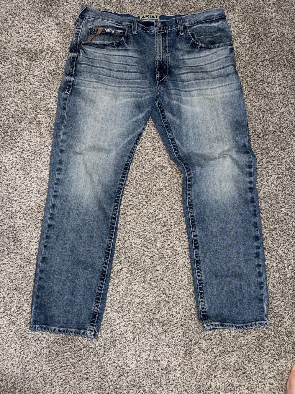 Ariat Men's Blue Washed Straight-Leg Jeans M2 relaxed bootcut 38x32
